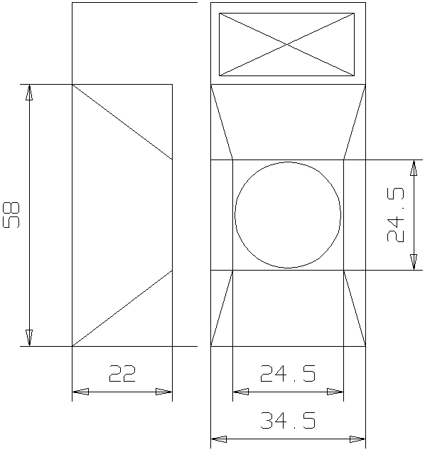 Box von vorn und
                Trichter von der Seite